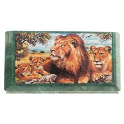 Шкатулка с иллюстрацией "Семейство львов" камень змеевик 17,5х9,5х7,5 см
