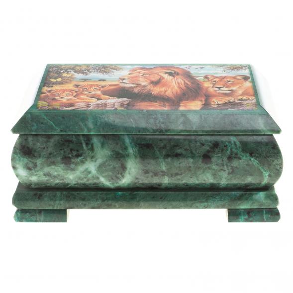 Шкатулка с иллюстрацией &amp;quot;Семейство львов&amp;quot; камень змеевик 17,5х9,5х7,5 см 124023