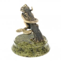 Статуэтка подставка под ручку "Змея на дереве" змеевик бронза