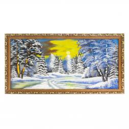 Картина "Зимняя ночь" багет 87х47 см, рисунок каменная крошка