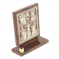 Икона настольная "Иконостас" из обсидиана с подсвечником 9х3,5х9,5 см