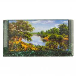 Шкатулка с иллюстрацией "Летний пейзаж" камень змеевик 17,5х9,5х7,5 см