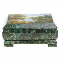 Шкатулка с иллюстрацией "Летний пейзаж" камень змеевик 17,5х9,5х7,5 см