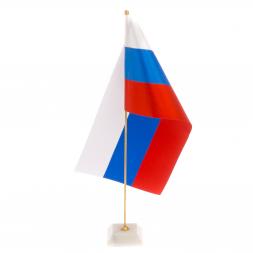 Флагшток с флагом России из белого мрамора