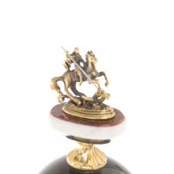 Канцелярский набор с визитницей "Георгий Победоносец" змеевик красный