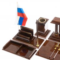 Настольный набор &amp;quot;Кабинетный&amp;quot; камень обсидиан коричневый