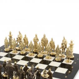 Шахматы "Богатыри" из бронзы и мрамора доска 44х44 см