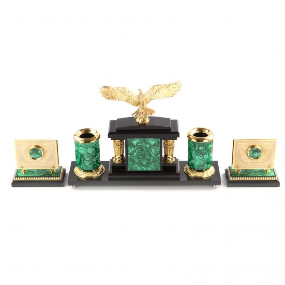 Настольный набор &amp;quot;Орел&amp;quot; с бюваром из малахита 121067