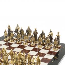 Шахматы сувенирные "Богатыри" лемезит мрамор 44х44 см
