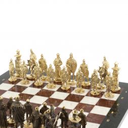 Шахматы сувенирные "Богатыри" лемезит мрамор 44х44 см