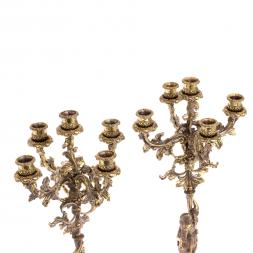 Бронзовые канделябры "Диана" 10 свечей на подставке из змеевика