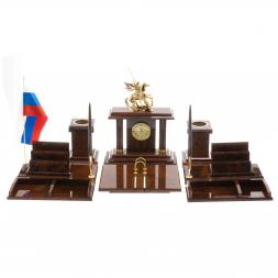 Письменный набор "Георгий Победоносец" камень обсидиан