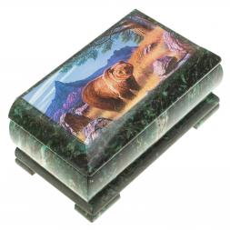 Шкатулка с иллюстрацией "Медведь в горах" камень змеевик 17,5х9,5х7,5 см