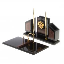 Письменный набор "Супер" с гербом РФ камень лемезит