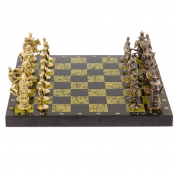 Шахматы настольные "Богатыри" змеевик бронза 40х40 см