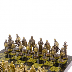 Шахматы настольные "Богатыри" змеевик бронза 40х40 см