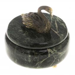 Шкатулка "Лебедь" змеевик бронза 14,5х14,5 см