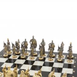 Шахматы с фигурами из бронзы "Русские" доска мрамор долерит 37х37 см