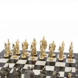 Шахматы с фигурами из бронзы "Русские" доска мрамор долерит 37х37 см