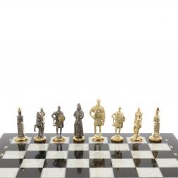 Шахматы с фигурами из бронзы "Русские" доска мрамор долерит 37х37 см