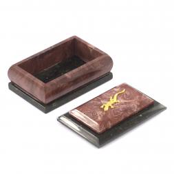 Шкатулка из камня лемезит с ящеркой 12х7,5х6 см