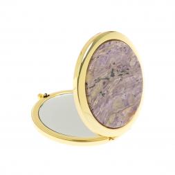 Карманное зеркало из чароита круглое цвет золото