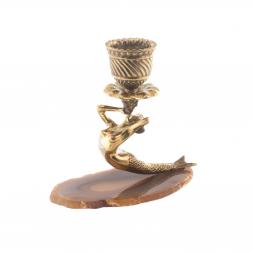 Подсвечник "Русалка" бронза камень агат