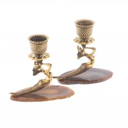 Подсвечник "Русалка" бронза камень агат