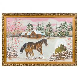 Картина "Лошадь с жеребенком" багет 46х66 см, каменная крошка