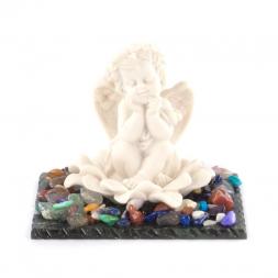 Сувенир "Ангел в цветке" из змеевика и мрамолита