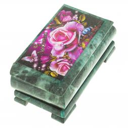 Шкатулка с иллюстрацией "С любовью" камень змеевик 17,5х9,5х7,5 см