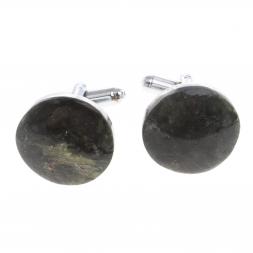 Запонки камень актинолит круглые