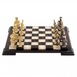 Шахматы "Римские" из бронзы доска 40х40 см камень обсидиан оникс