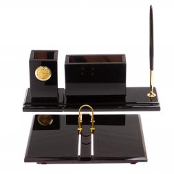 Письменный прибор "Офисный стиль" из черного обсидиана