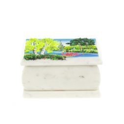 Шкатулка с рисунком "Лето" белый мрамор 10х6,5х6 см