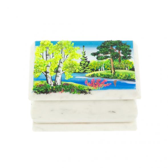 Шкатулка с рисунком &amp;quot;Лето&amp;quot; белый мрамор 10х6,5х6 см 127484