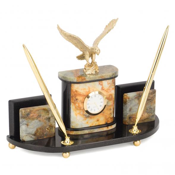 Настольный набор &amp;quot;Гордый орел&amp;quot; из камня офиокальцит с бронзой 118726