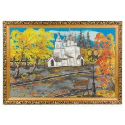 Картина "Церковь осенью" багет 46х66 см, каменная крошка