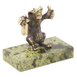 Статуэтка "Крыса алкоголик" бронза змеевик