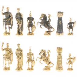 Шахматы с фигурами из бронзы "Римские" доска мрамор долерит 37х37 см