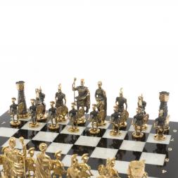 Шахматы с фигурами из бронзы "Римские" доска мрамор долерит 37х37 см