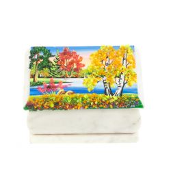 Шкатулка с рисунком "Осень" белый мрамор 10х6,5х6 см