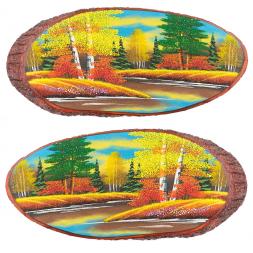 Панно на срезе дерева "Осень" горизонтальное 55-60 см каменная крошка