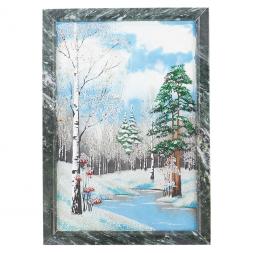 Картина из камня "Зимний пейзаж" вертикальная рамка змеевик 24х34 см