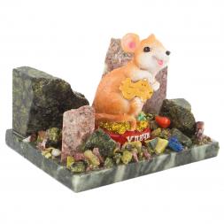 Сувенир "Мышка с долларом" змеевик самоцветы