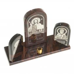 Икона триптих &amp;quot;Спаситель, Матрона, Николай&amp;quot; камень обсидиан