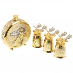 Подарочный набор "Лось" фляжка и 3 стопки перевертыша Златоуст