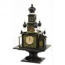 Подарочные часы "Храм" из камня змеевик и мрамор