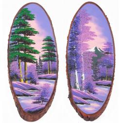 Панно на срезе дерева "Рассвет" вертикальное 85-90 см каменная крошка