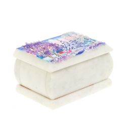 Шкатулка с рисунком "Зима" белый мрамор 10х6,5х6 см